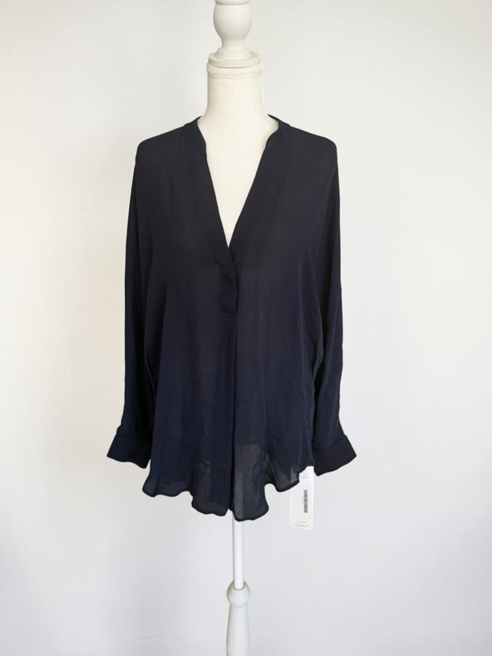 VINCE 100% Silk Navy Blue Semi Sheer Blouse Top Size Medium